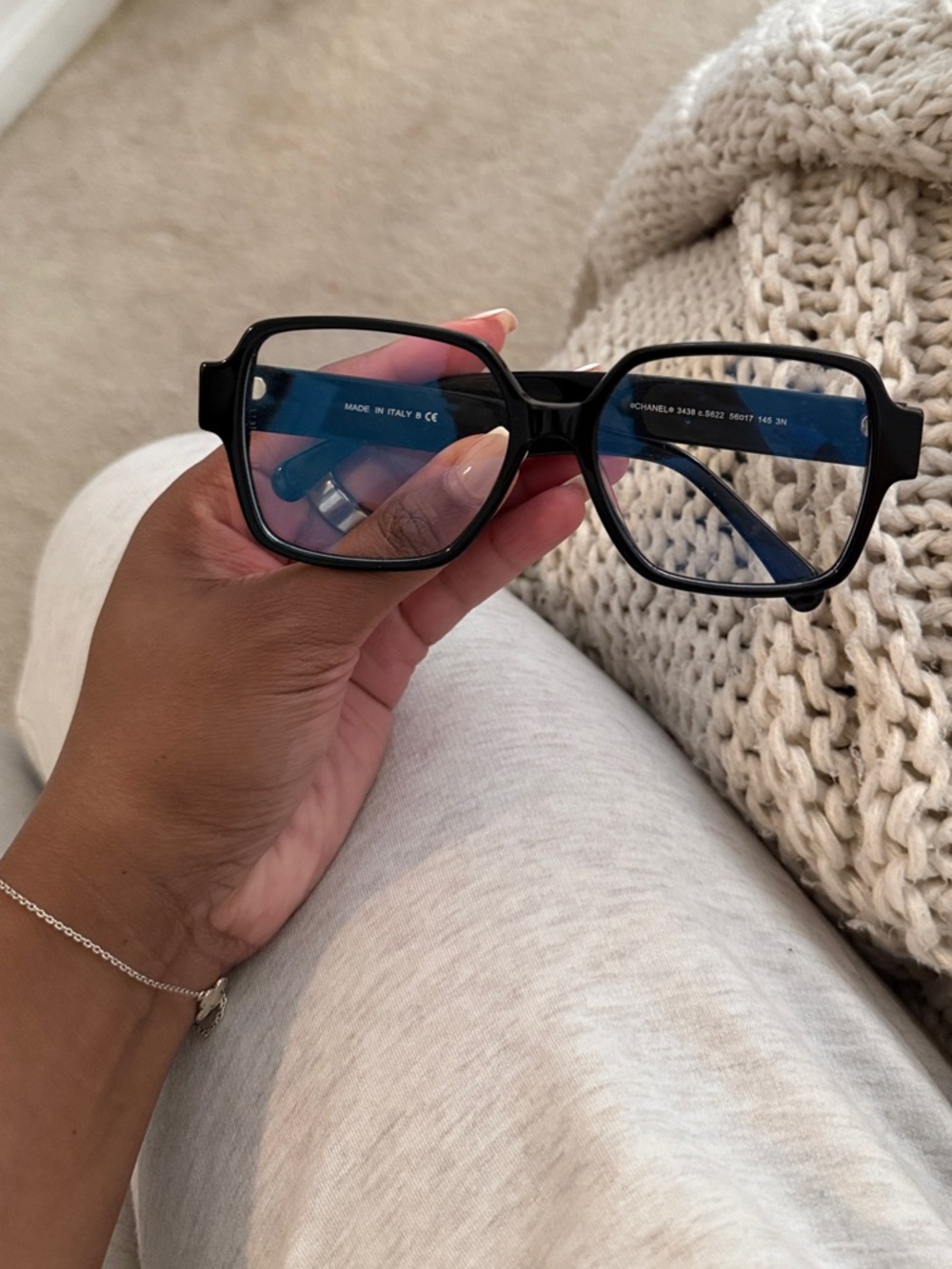 Black Square Frame Blue-Tinted Lenses Eyeglasses